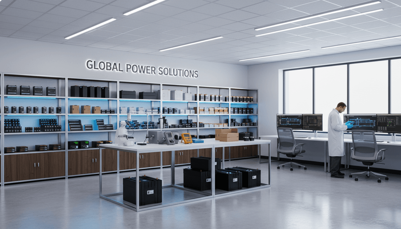 professional battery supplier workspace with organized inventory and bright modern lighting